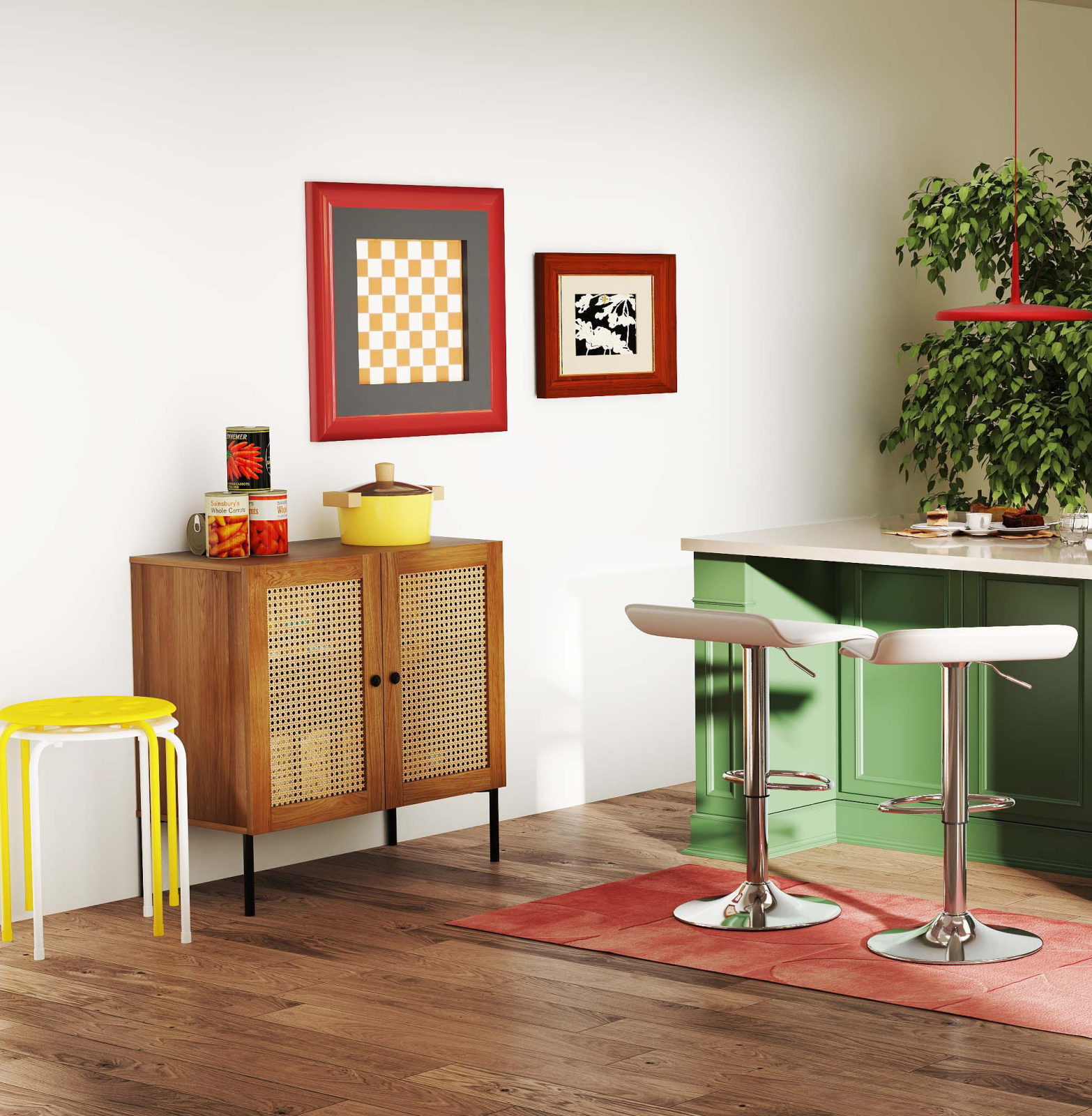 5-Piece Kitchen & Dining Bundle: Adjustable Bar Stools (Set of 2) + Stackable Stools (Set of 6) + Rattan Storage Sideboard Kitchen & Dining at Gallery Canada