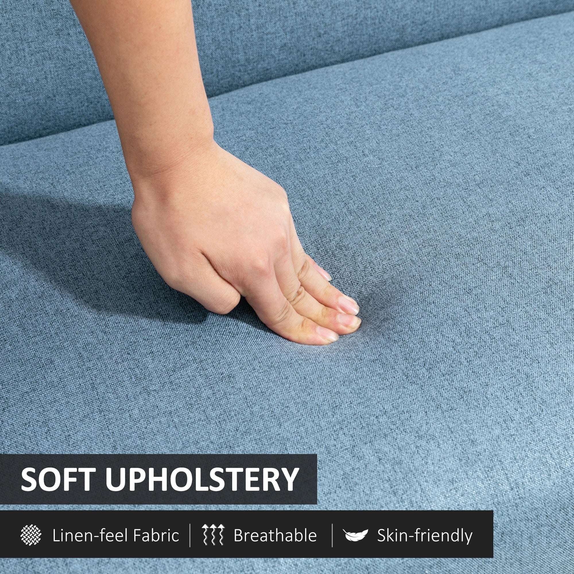 Compact Loveseat Sofa, Linen Fabric, Double Seat, Rubber Wood Legs, Blue 2-Seater Sofas at Gallery Canada