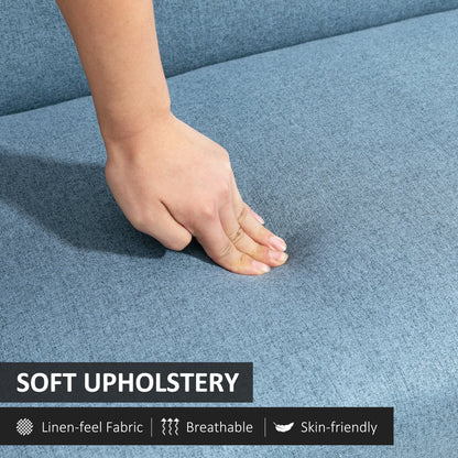 Compact Loveseat Sofa, Linen Fabric, Double Seat, Rubber Wood Legs, Blue 2-Seater Sofas at Gallery Canada