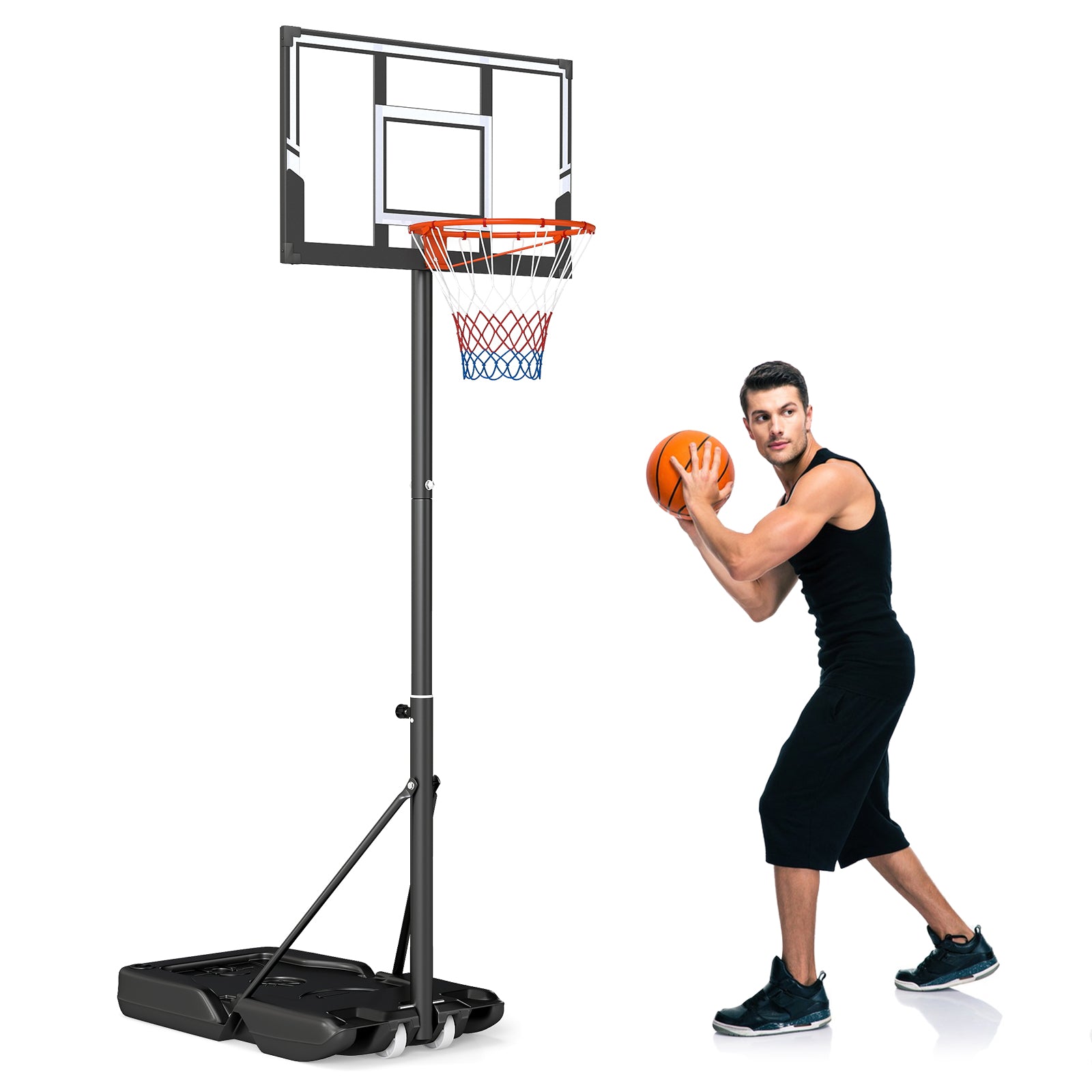 Portable Basketball Hoop, Adjustable 3.3-10 Feet, Black Sport Equipments at Gallery Canada