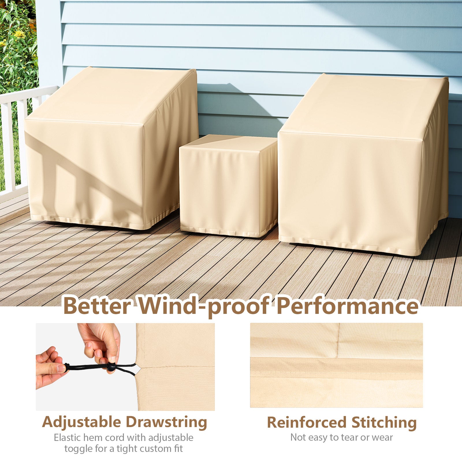 Patio Furniture Covers Waterproof Outdoor Conversation Covers for 3 Pieces Bistro Set, Beige Outdoor Furniture Accessories at Gallery Canada