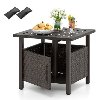 Outdoor Side Table with 1.93" Umbrella Hole All-Weather PE Wicker Patio Umbrella Table, Brown Patio Coffee Tables at Gallery Canada