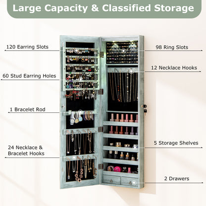 Wall and Door Mounted Mirrored Jewelry Cabinet with Lights, Navy Jewelry Armoires at Gallery Canada