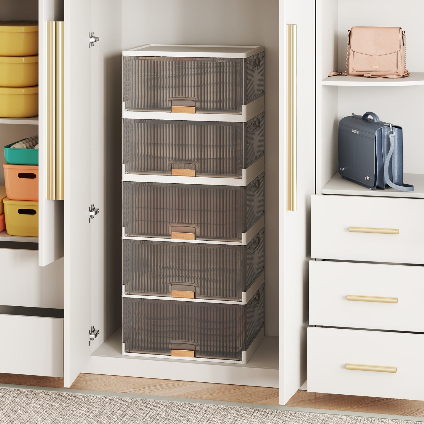 3/4/5/6-Cube Stackable Storage Bins with Detachable Wheels-5 Cube, White Shoe Racks & Storage Benches at Gallery Canada