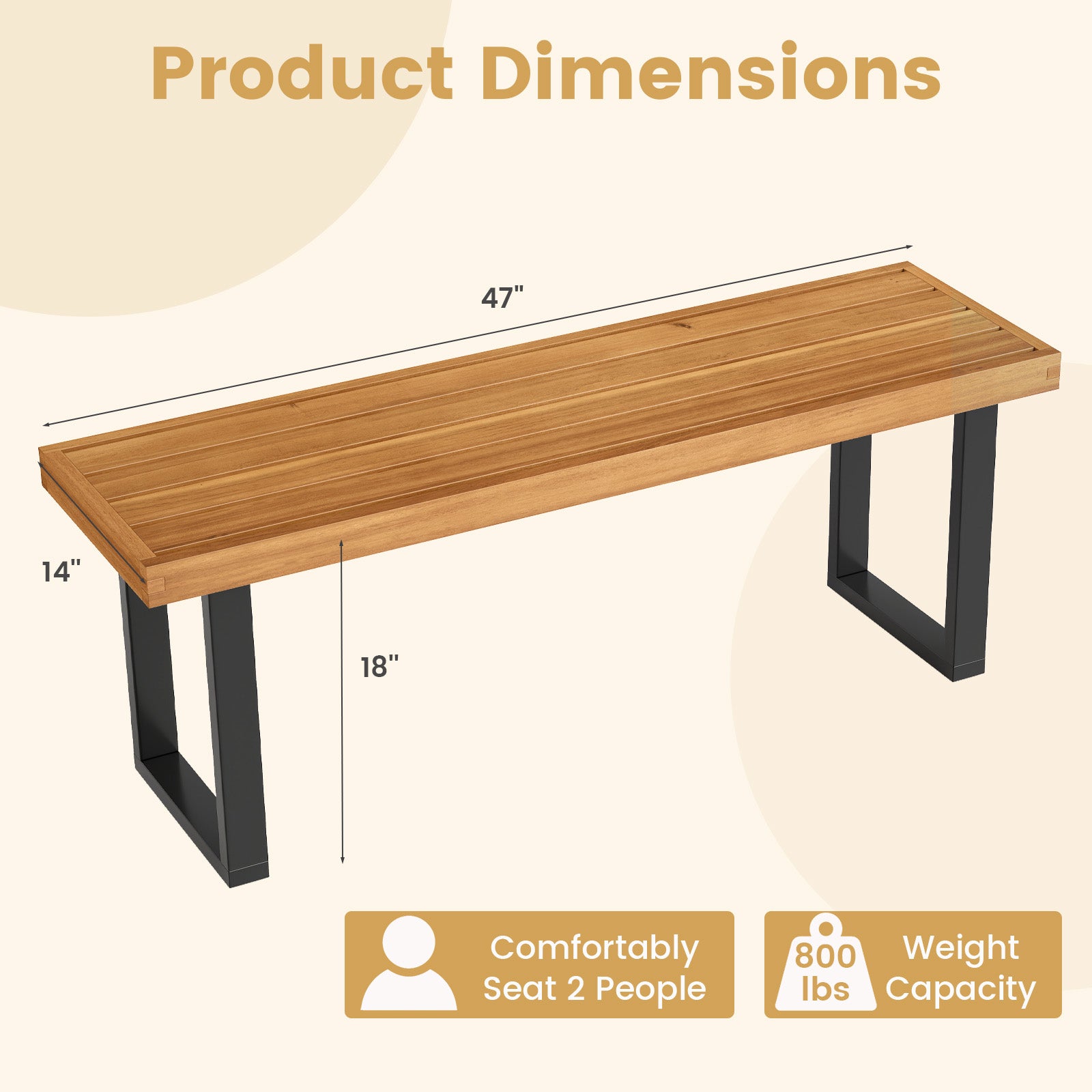 Acacia Wood Outdoor Bench 48 Inch Long Patio Dining Bench-1 Piece, Natural Outdoor Benches at Gallery Canada
