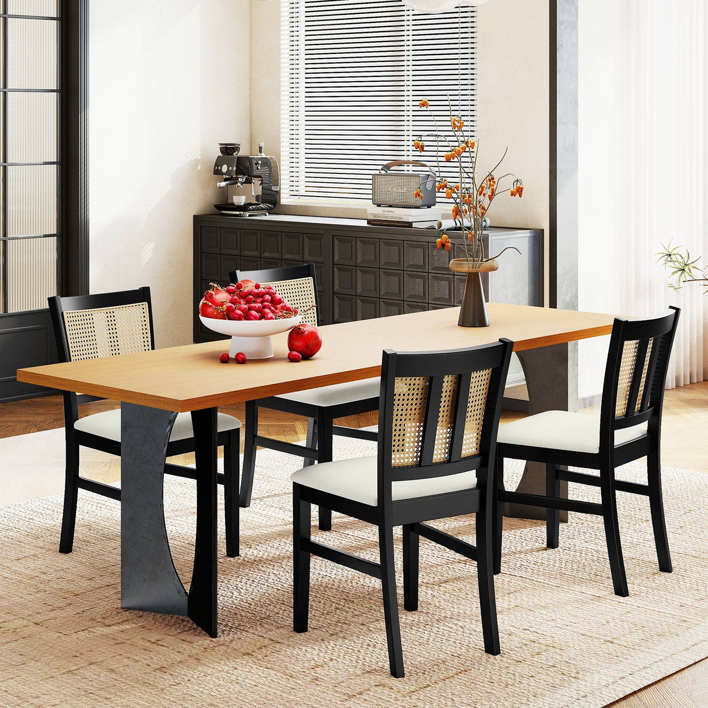 Farmhouse Rattan Dining Chair Set of 2 with Rubber Wood Legs and Cane Back, Beige Dining Chairs at Gallery Canada