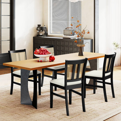 Farmhouse Rattan Dining Chair Set of 2 with Rubber Wood Legs and Cane Back, Beige Dining Chairs at Gallery Canada