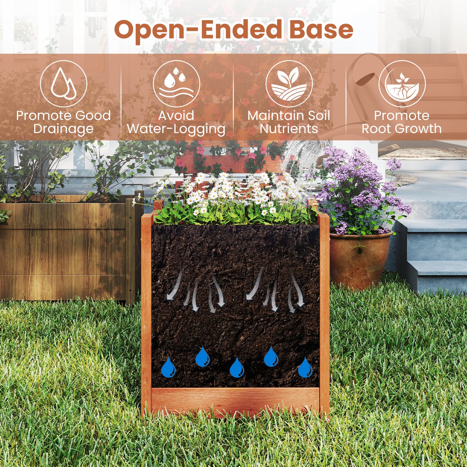 Outdoor Wooden Raised Garden Bed with Trellis, Natural Raised Garden Beds at Gallery Canada