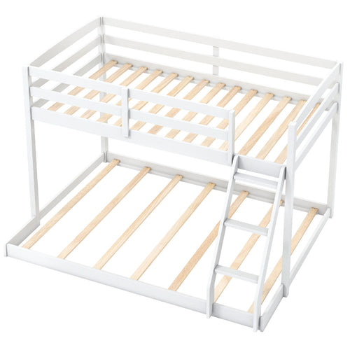 Twin Over Full Bunk Bed Low Floor Bunk Bed Frame, White