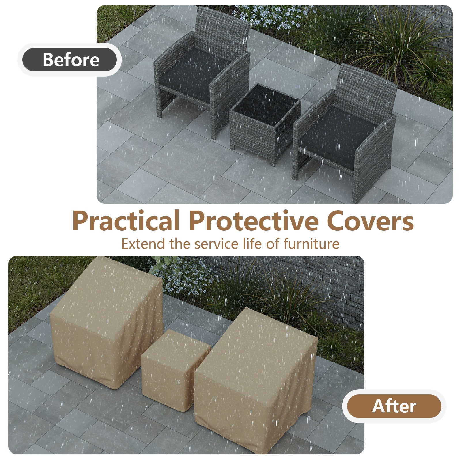 Patio Furniture Covers Waterproof Outdoor Conversation Covers for 3 Pieces Bistro Set, Beige Outdoor Furniture Accessories at Gallery Canada