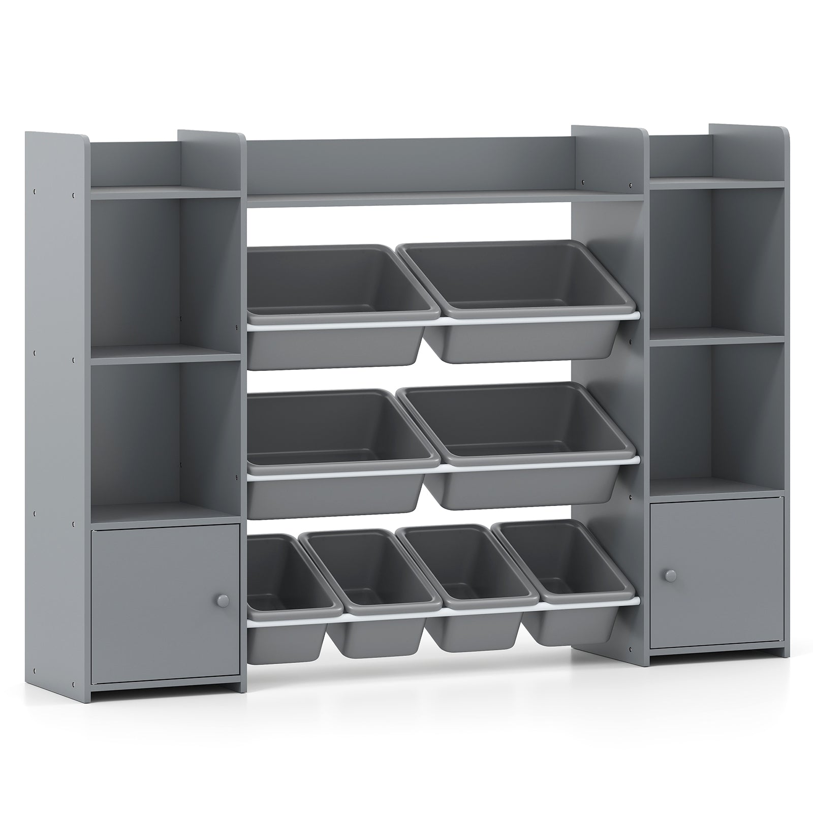 56 inch Large Toy Storage Organizer with 8 Removable Bins and Bookshelf, Gray Kids Storage at Gallery Canada