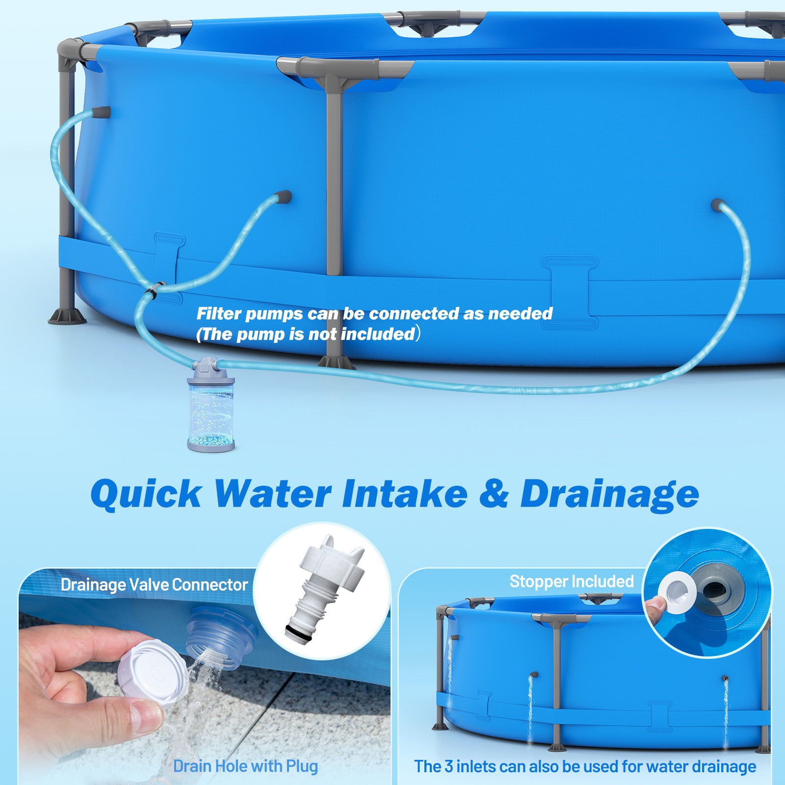 690/978/1158/1617 Gal Outdoor Family Swimming Pool with Metal Frame-10 x 10 ft, Blue Swimming Pools at Gallery Canada