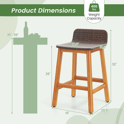 Solid Acacia Wood Bar Stools Set of 2 with Backrests and Footrests for Porch, Brown Patio Bar Furniture at Gallery Canada
