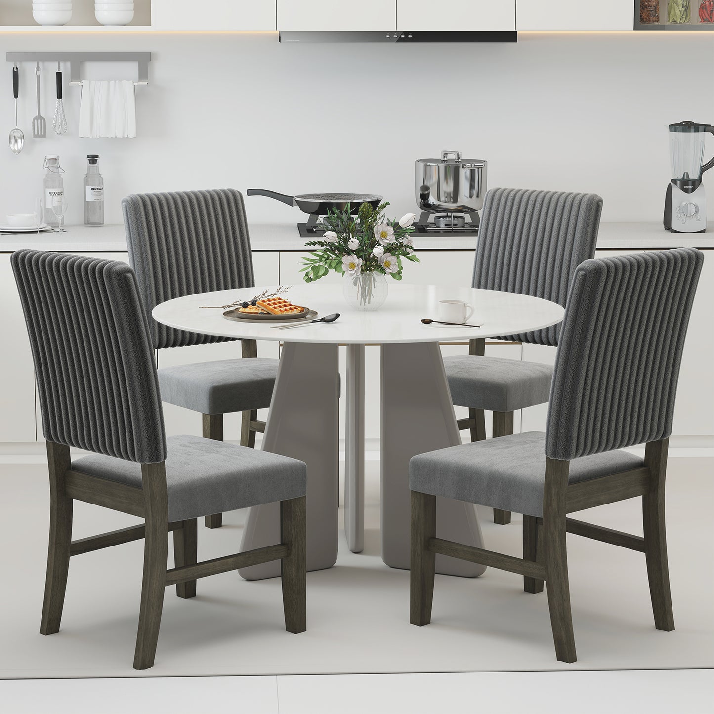 Dining Chair Set of 2 Mid-Century Modern Velvet Fabric Upholstered Chairs-Grey, Gray Dining Chairs at Gallery Canada