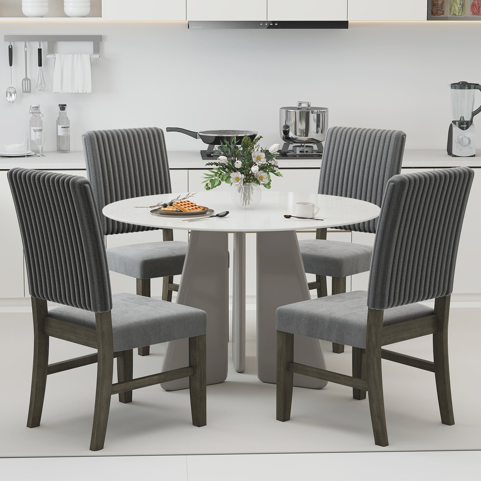 Dining Chair Set of 2 Mid-Century Modern Velvet Fabric Upholstered Chairs-Grey, Gray Dining Chairs at Gallery Canada