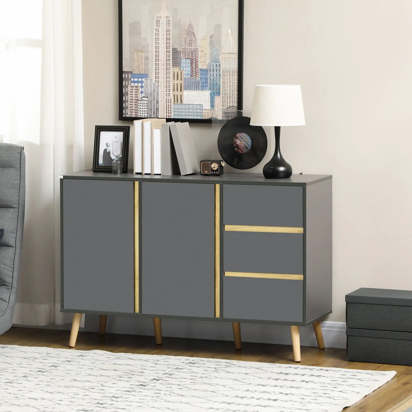Sideboard Buffet Cabinet, Adjustable Shelves, Dark Grey Bar Cabinets at Gallery Canada