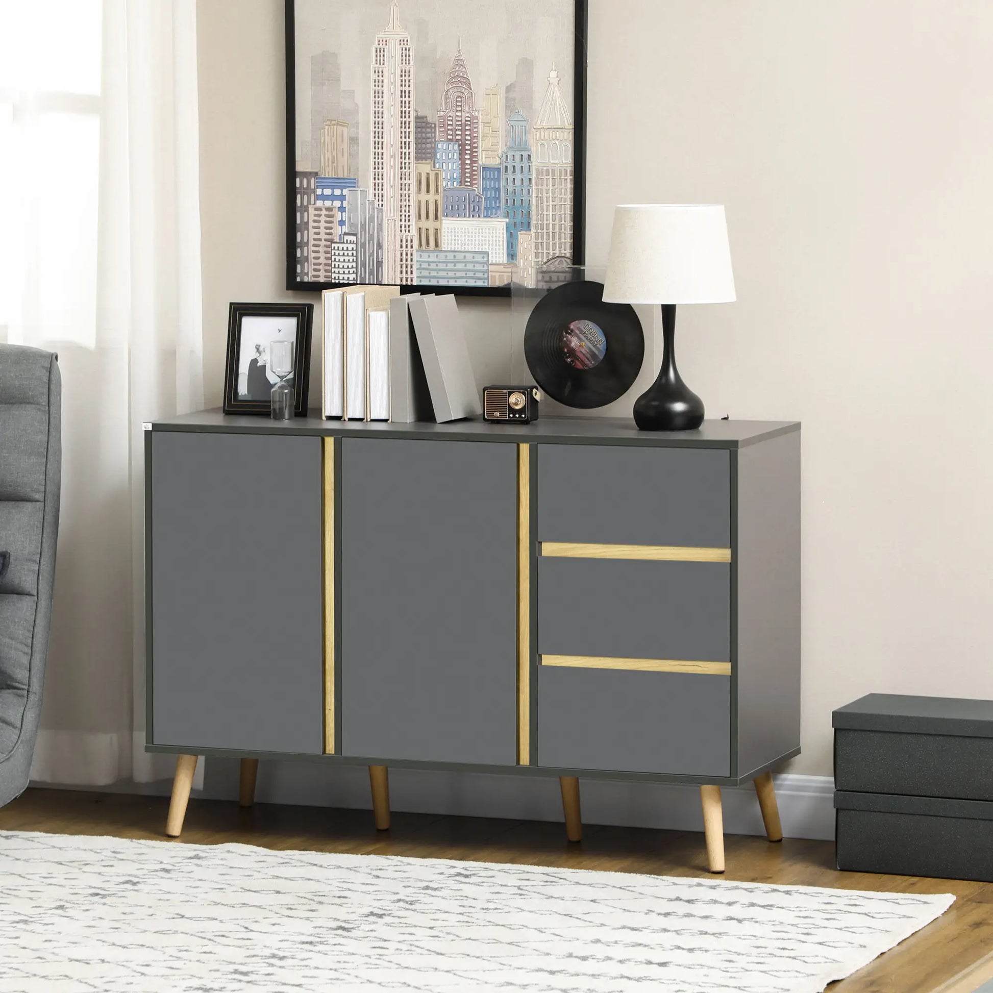 Sideboard Buffet Cabinet, Adjustable Shelves, Dark Grey Bar Cabinets at Gallery Canada