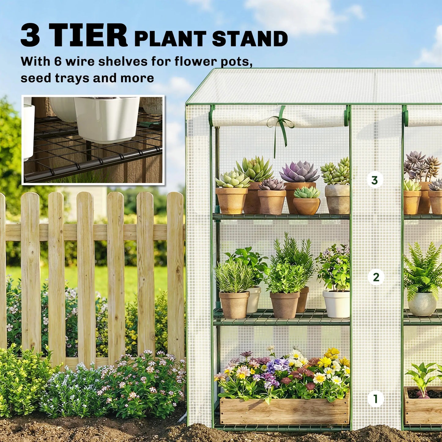 Portable Mini Greenhouse, 3 Tier Shelves, Reinforced PE Cover, 56.3"x18.1"x59.4", White Portable Greenhouses at Gallery Canada