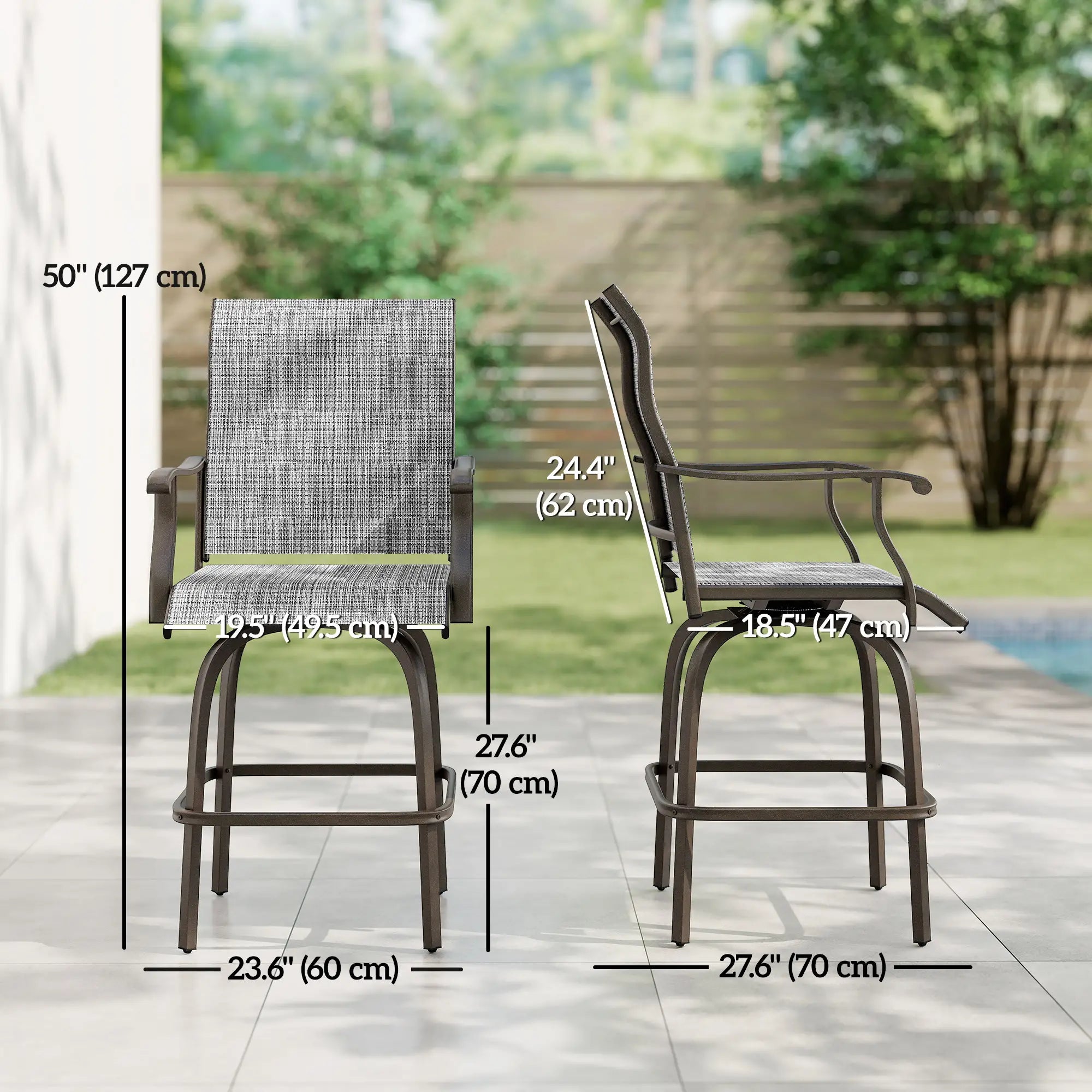 Outdoor Swivel Bar Stools, Set of 2, High Back, Mixed Grey Bistro Sets at Gallery Canada