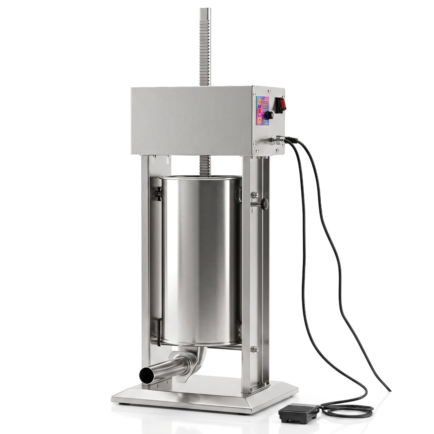 Poussoir à saucisses électrique 15 L, 4 tubes, pédale, argent