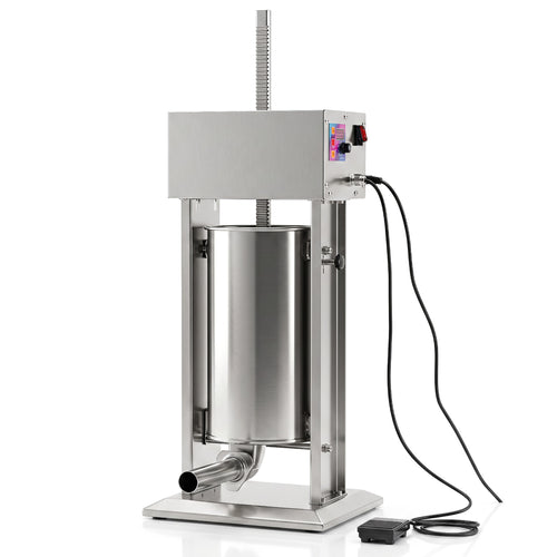 15L Electric Sausage Stuffer, 4 Tubes, Foot Pedal, Silver
