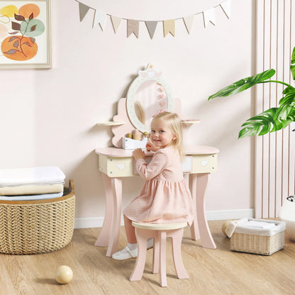 Kids Vanity Set with Mirror, Stool, 7 Accessories, Pink Toy Vanity at Gallery Canada