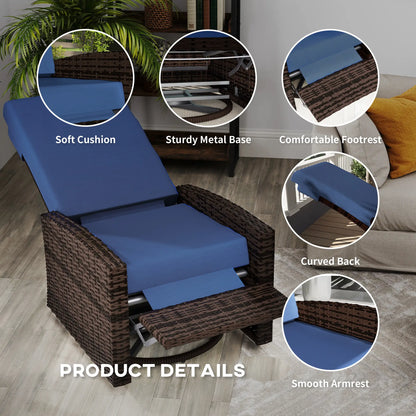 Outdoor Rattan Wicker Lounge Chair with Footrest &; Soft Cushion for Patio, Garden, Backyard, Dark Blue Patio Chairs at Gallery Canada