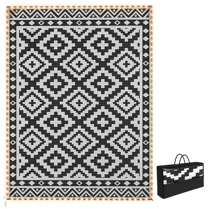 Reversible Plastic Straw Rug, LED Lights, 12' x 9' Outdoor Reversible Rugs Black, White at Gallery Canada