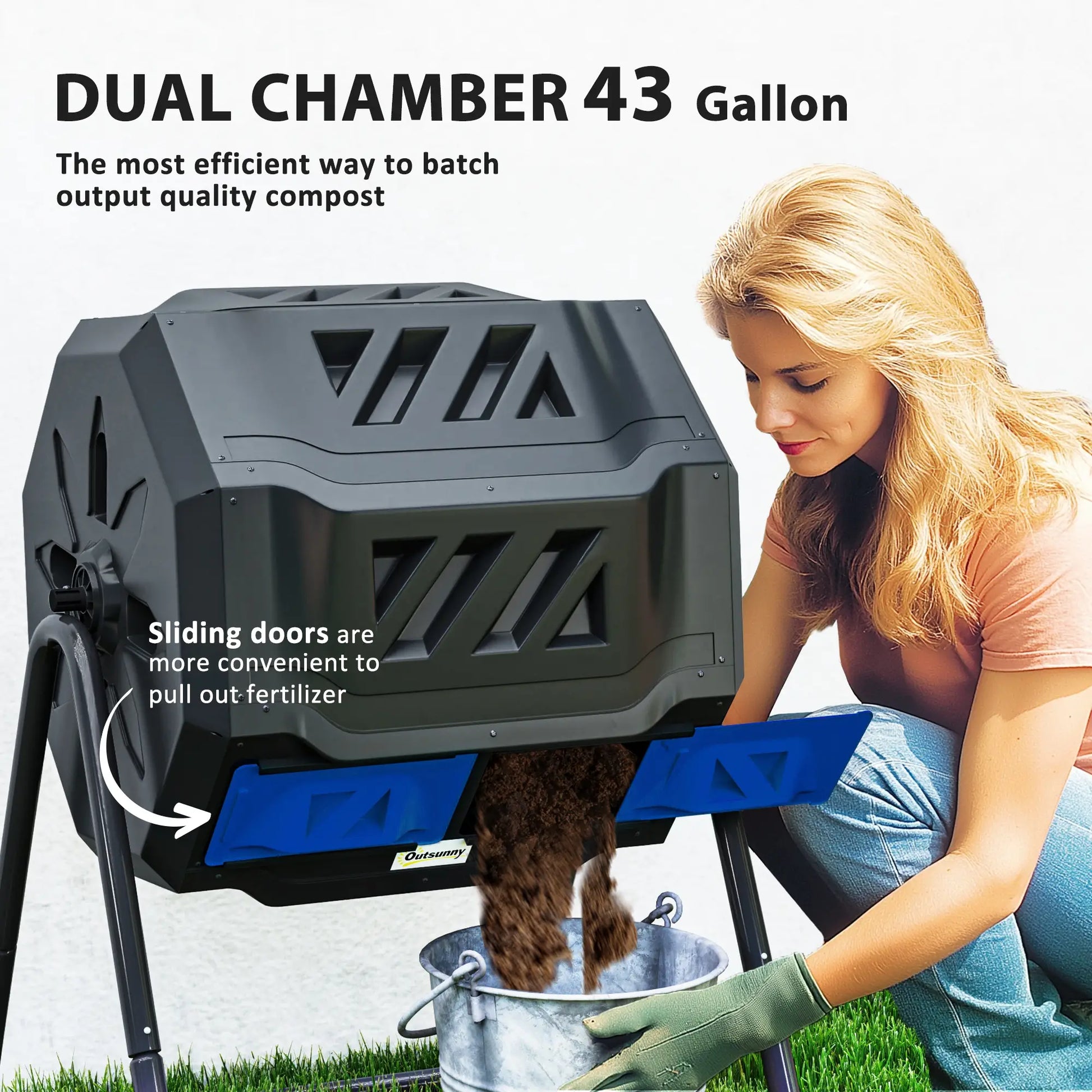 Dual Chamber Compost Bin, 43 Gallon, 360° Rotating, Blue Garden Accessories at Gallery Canada