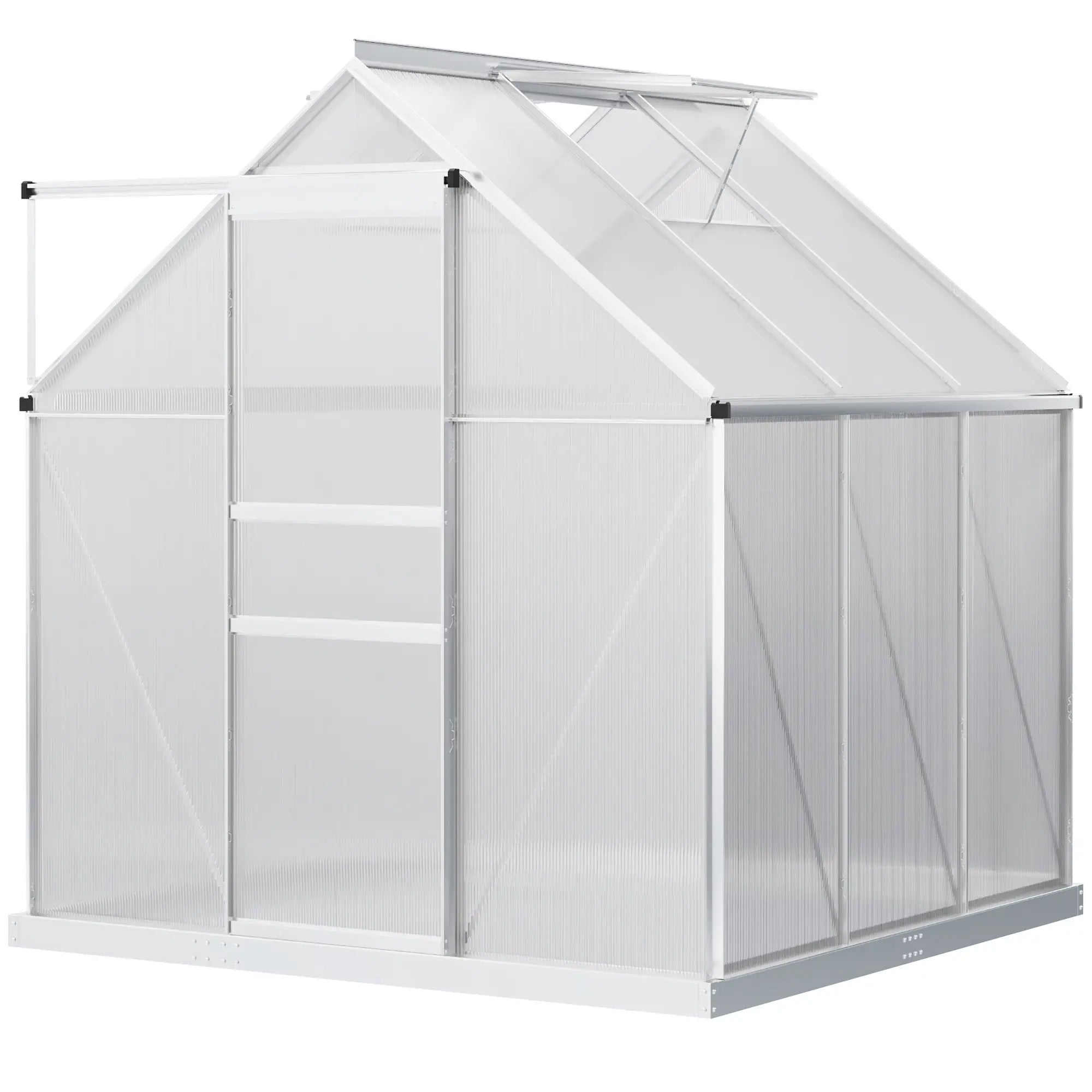 6' x 6' x 6.5' Polycarbonate Greenhouse, Walk-In, Adjustable Roof Vent, Galvanized Base, Sliding Door, Clear Walk In Greenhouses Clear, Silver at Gallery Canada