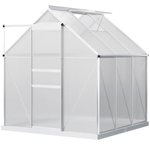 6' x 6' x 6.5' Polycarbonate Greenhouse, Walk-In, Adjustable Roof Vent, Galvanized Base, Sliding Door, Clear