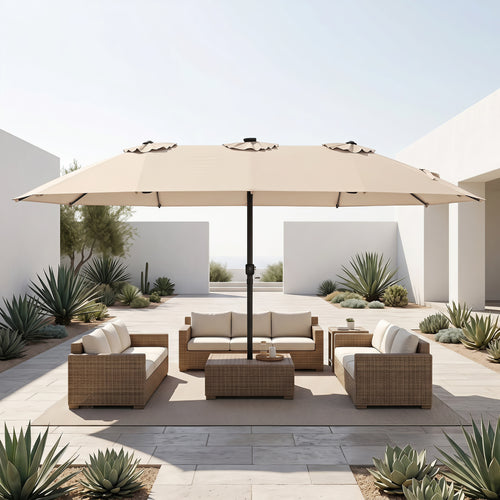 15.5FT Extra-Large Patio Umbrella, 12 Reinforced Metal Ribs, Beige