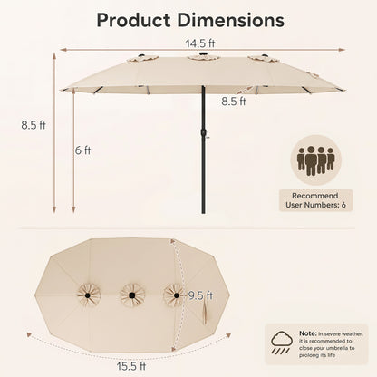 15.5FT Extra-Large Patio Umbrella, 12 Reinforced Metal Ribs, Beige