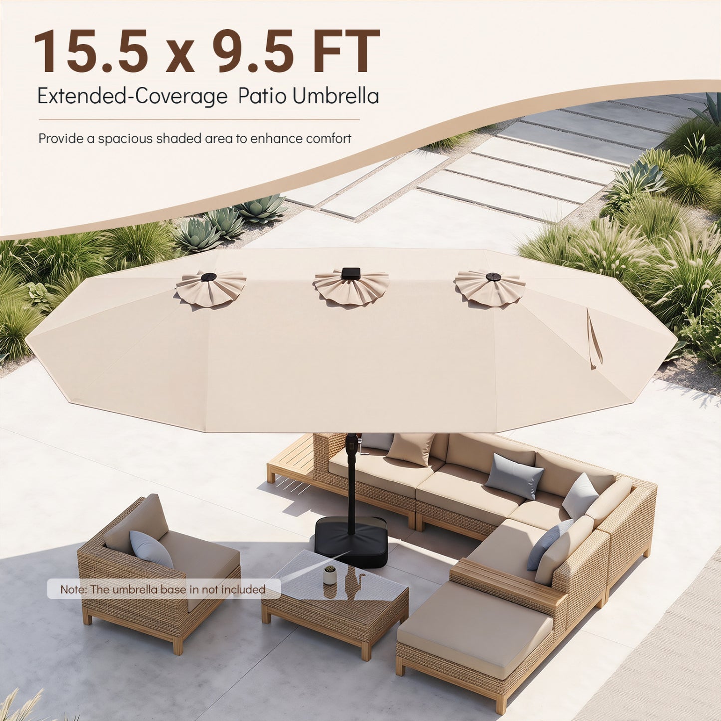 15.5FT Extra-Large Patio Umbrella, 12 Reinforced Metal Ribs, Beige