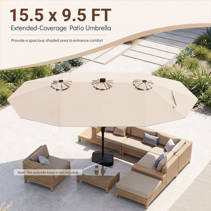 15.5FT Extra-Large Patio Umbrella, 12 Reinforced Metal Ribs, Beige