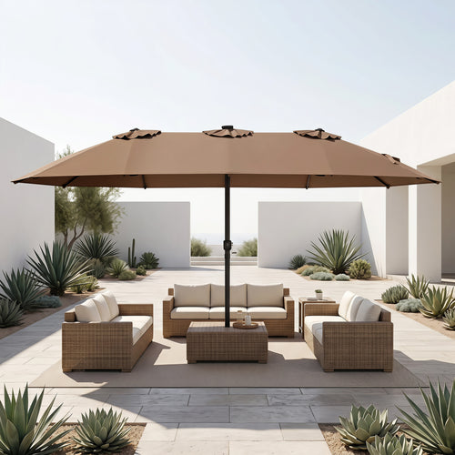 15.5FT Patio Umbrella, 12 Metal Ribs, Brown