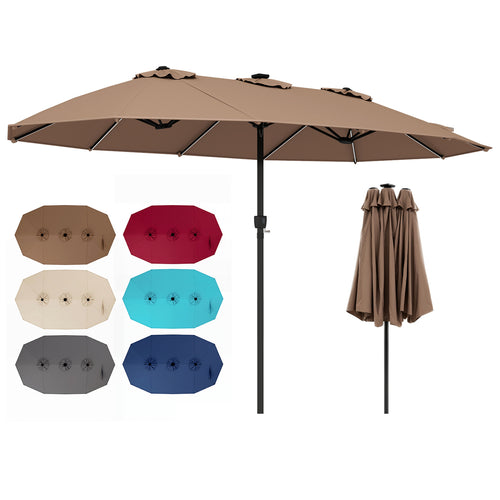 15.5FT Patio Umbrella, 12 Metal Ribs, Brown