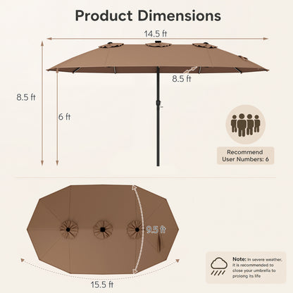 15.5FT Patio Umbrella, 12 Metal Ribs, Brown