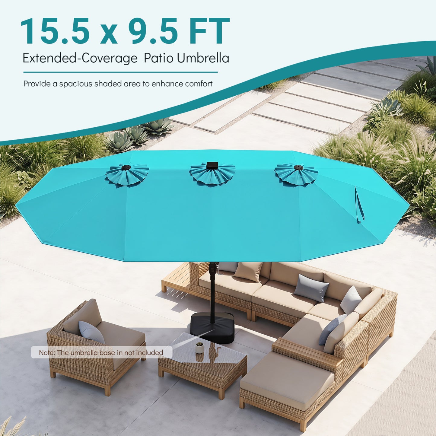 15.5FT Extra-Large Patio Umbrella, Turquoise