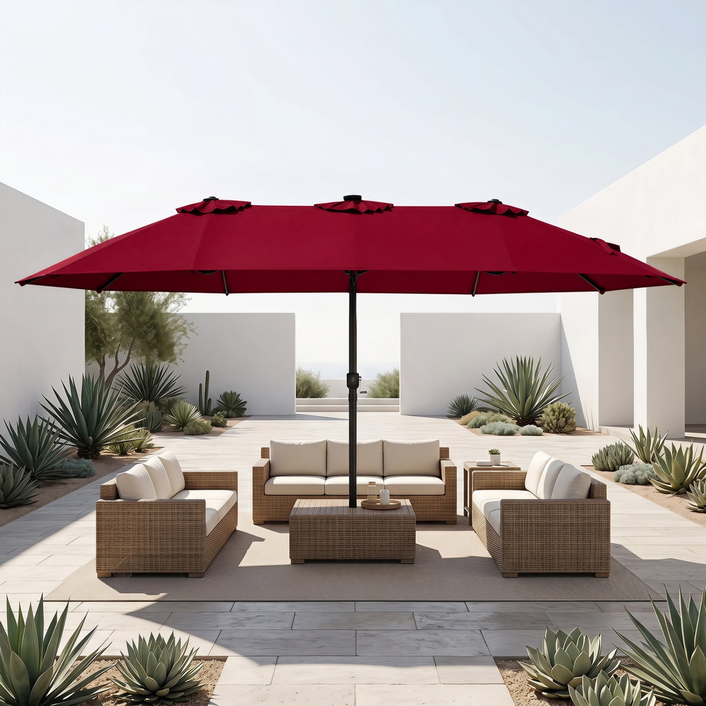15.5FT Extra-Large Patio Umbrella, 12 Metal Ribs, Red