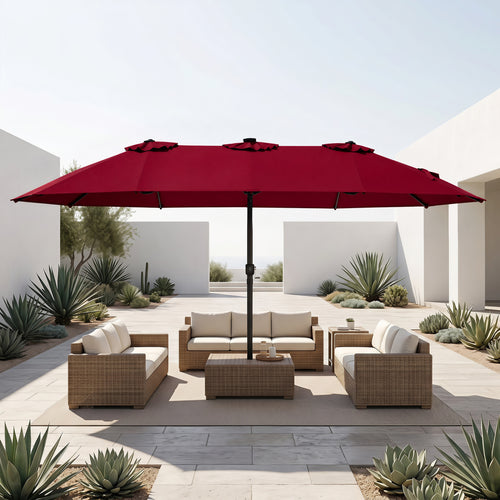 15.5FT Extra-Large Patio Umbrella, 12 Metal Ribs, Red