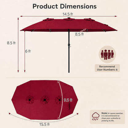 15.5FT Extra-Large Patio Umbrella, 12 Metal Ribs, Red