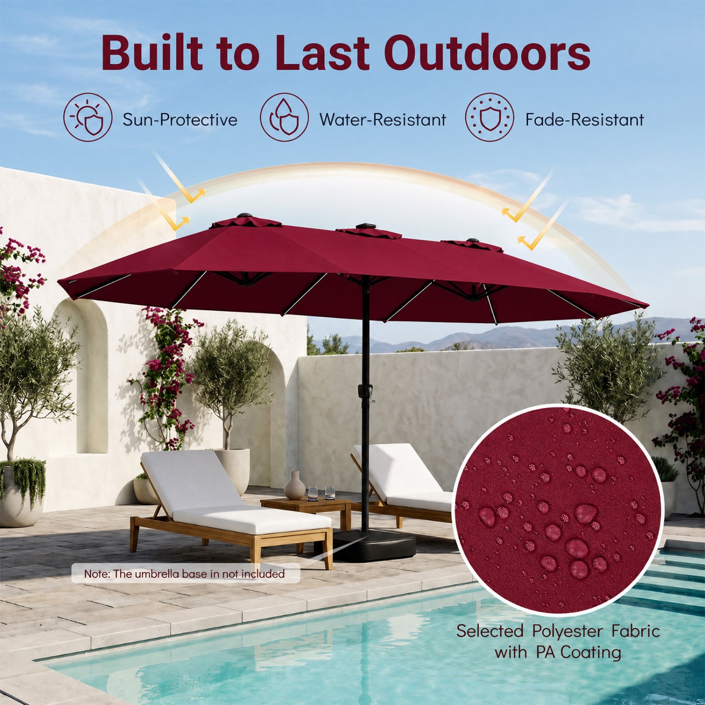 15.5FT Extra-Large Patio Umbrella, 12 Metal Ribs, Red
