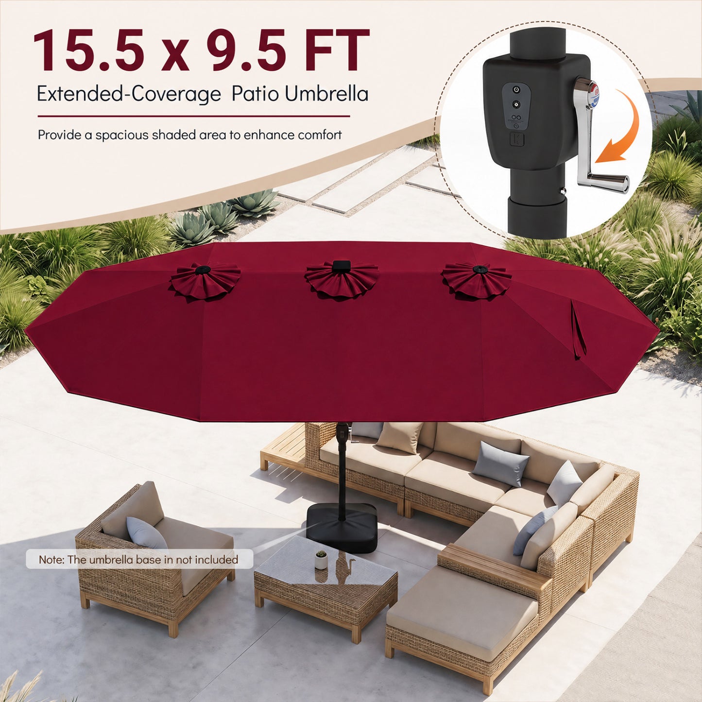 15.5FT Extra-Large Patio Umbrella, 12 Metal Ribs, Red
