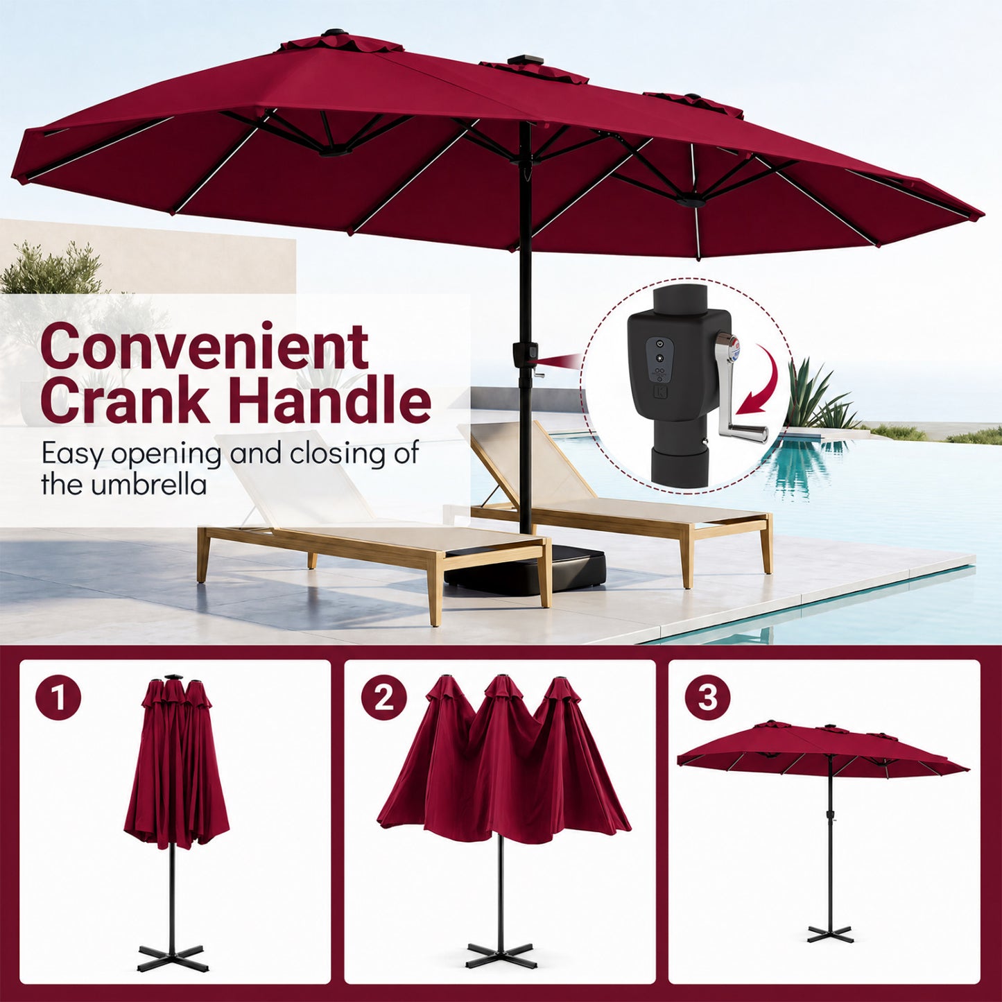 15.5FT Extra-Large Patio Umbrella, 12 Metal Ribs, Red