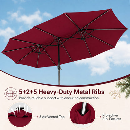 15.5FT Extra-Large Patio Umbrella, 12 Metal Ribs, Red