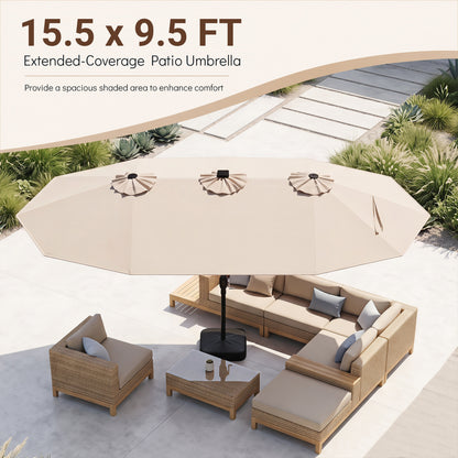 15.5FT Extra-Large Patio Umbrella, 12 Ribs, Beige