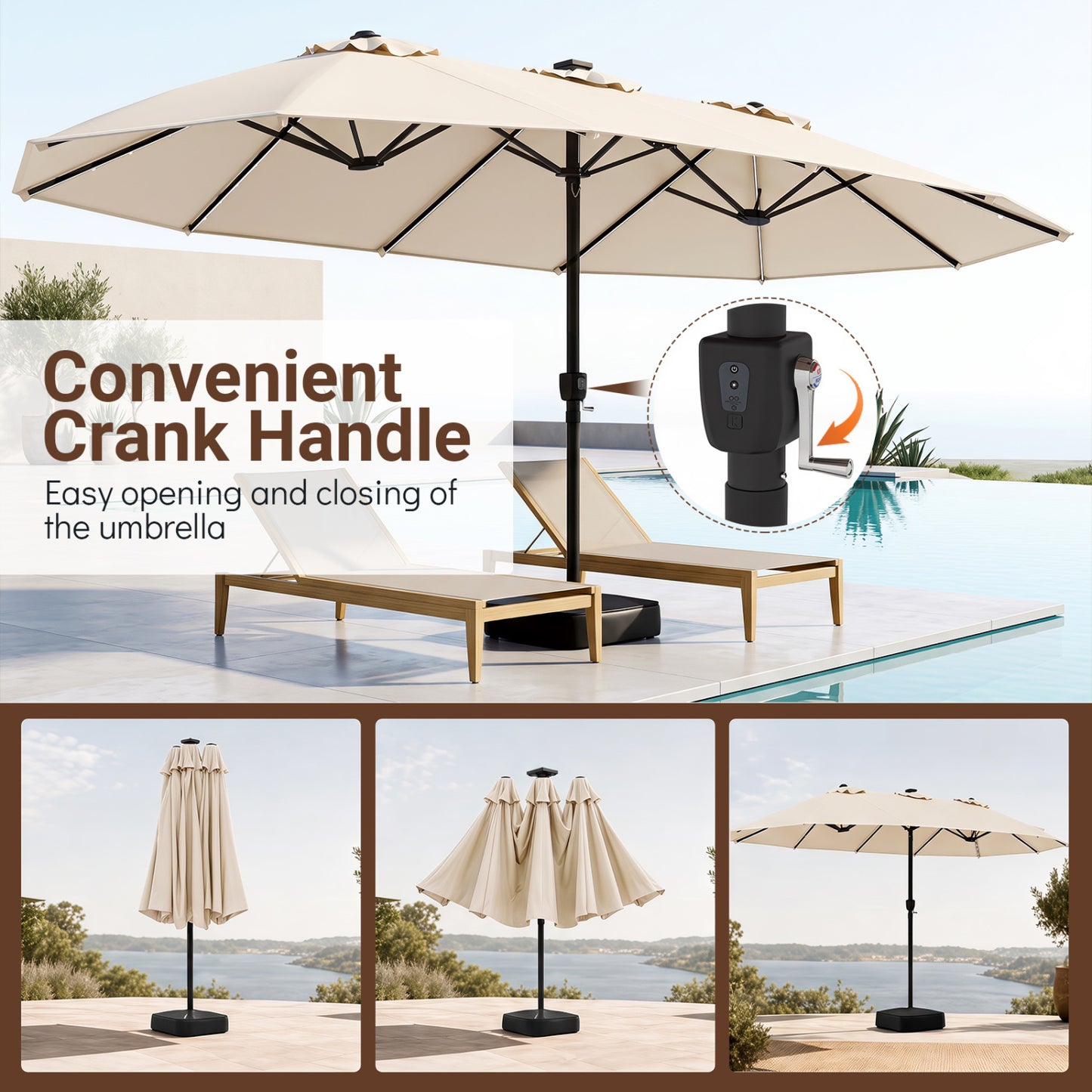 15.5FT Extra-Large Patio Umbrella, 12 Ribs, Beige