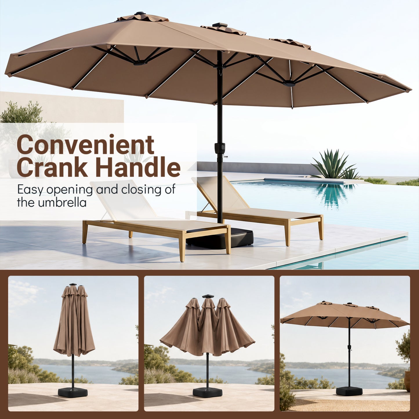 15.5FT Extra-Large Patio Umbrella, Brown