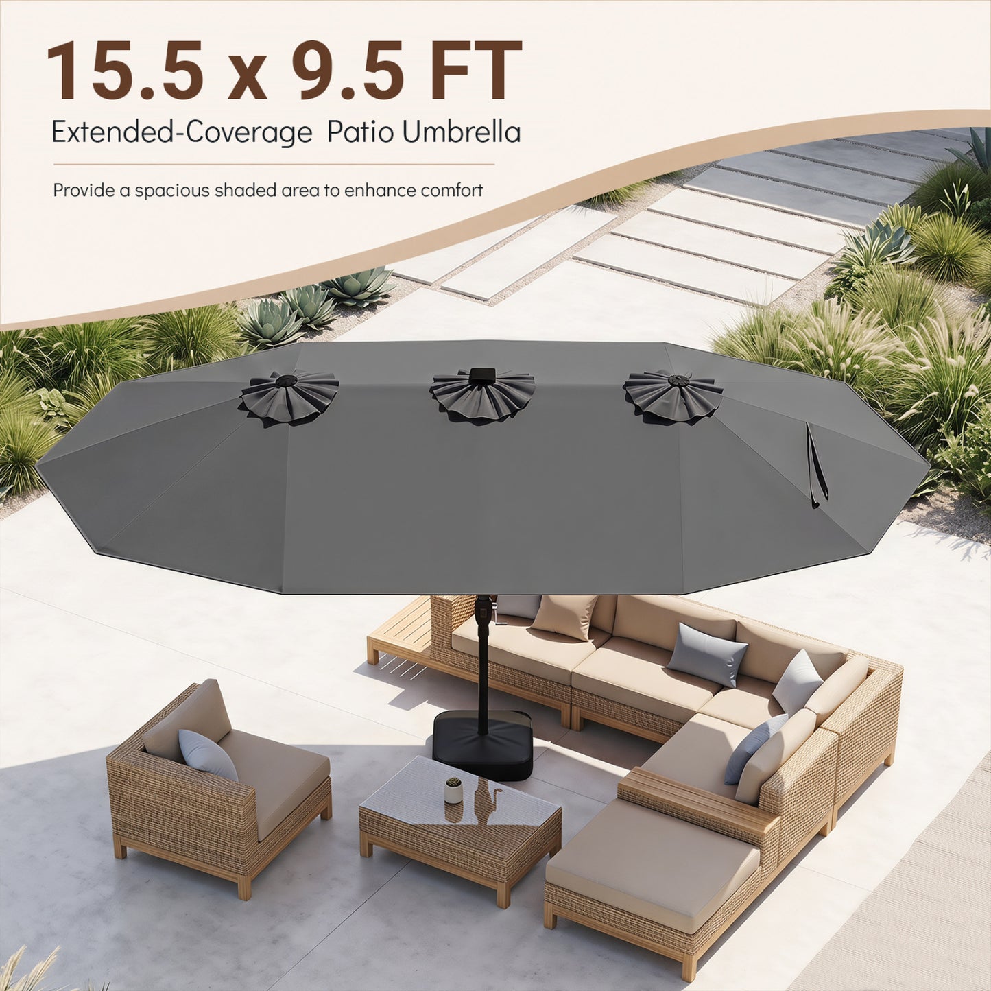 15.5FT Extra-Large Patio Umbrella, Gray